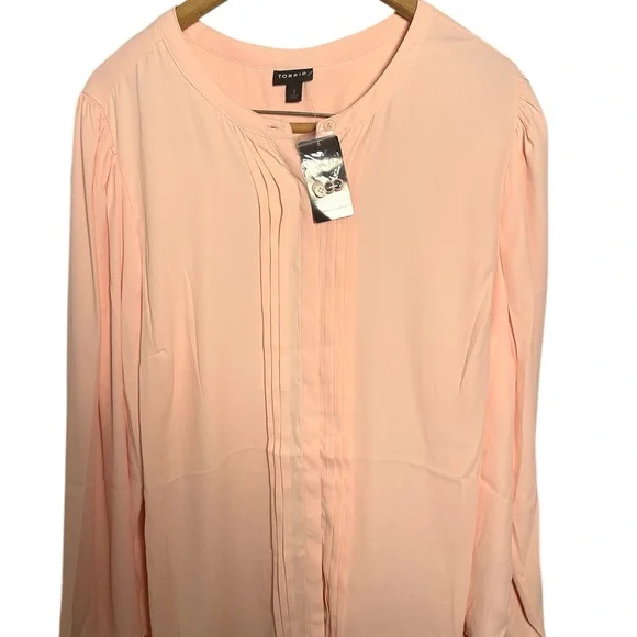 Torrid Pink Long Sleeve Blouse with Mandarin Collar 2X 18/20 New - Picture 2 of 9